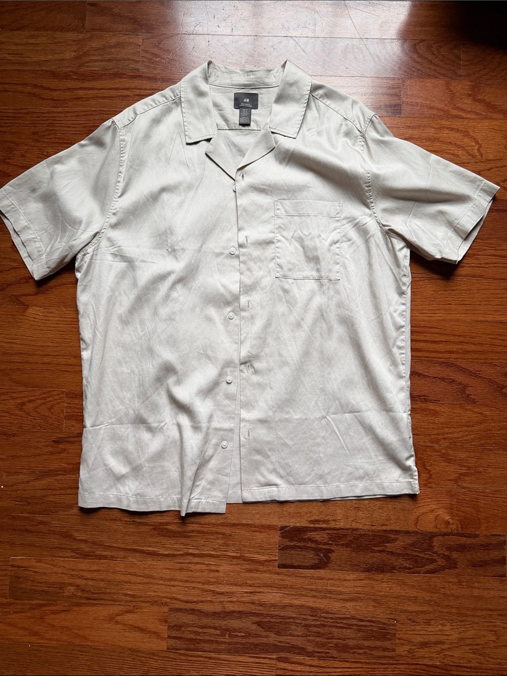 H&M Short-Sleeve Camp Collar Button-Down Shirt - Light Beige
